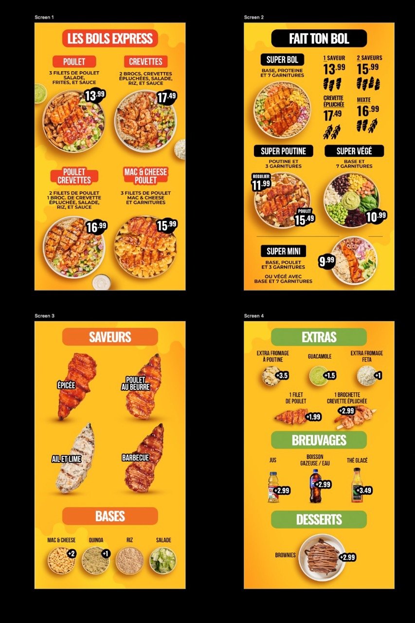 Digital menu screens.
